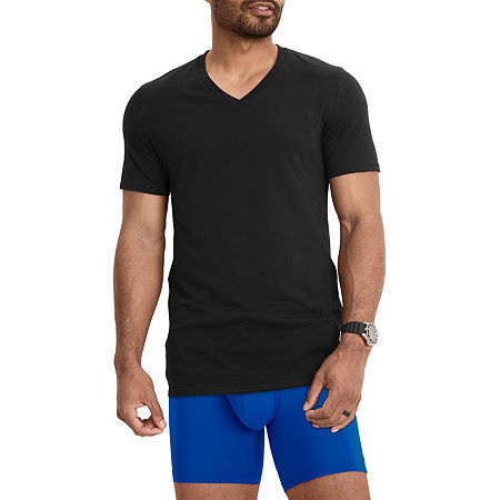 Jockey Cotton Stretch Mens 3 Pack Short Sleeve V Neck T-Shirt, Small, Black