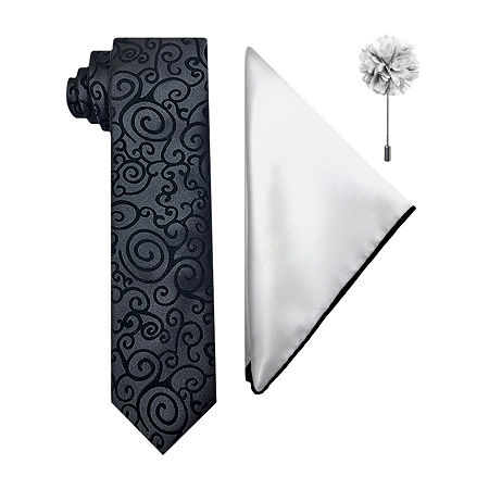 J. Ferrar Scroll Tie Set, One Size, Black