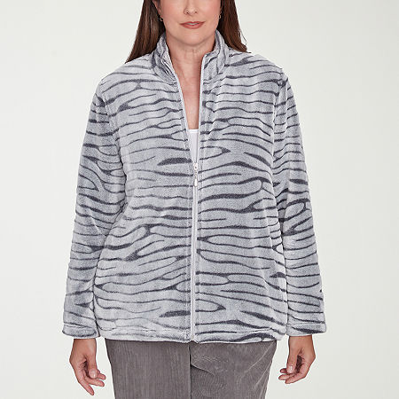 Alfred Dunner Copenhagen Lightweight Fleece Womens Jacket, Petite Large, Gray