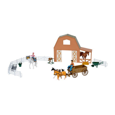 New Ray Valley Ranch Barn Horse Set Toy Playset