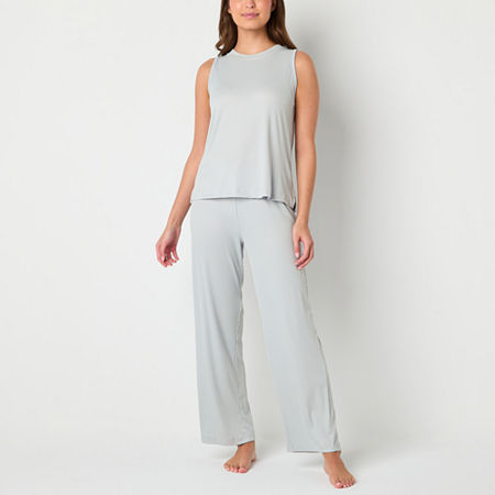 Jaclyn Womens Crew Neck Sleeveless 2-pc. Pant Pajama Set, Medium, Gray