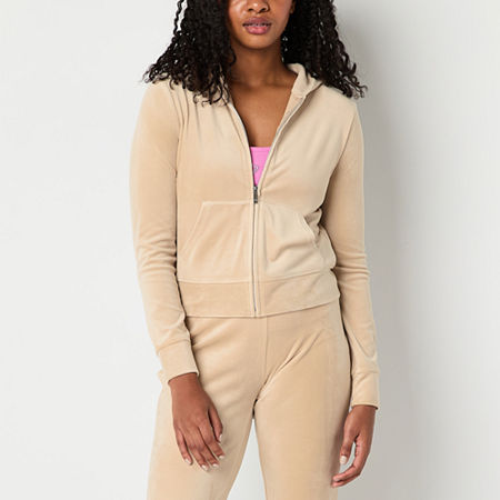 Juicy By Juicy Couture Hooded Lightweight Womens Juniors Casual Track Jacket, Medium, Beige