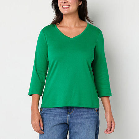 St. John's Bay Womens V Neck 3/4 Sleeve T-Shirt, Xx-large, Green