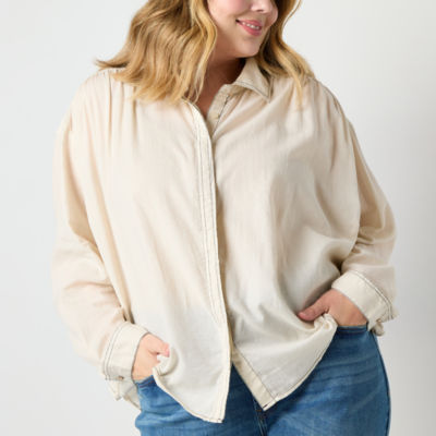 a.n.a Plus Womens Long Sleeve Relaxed Fit Button-Down Shirt