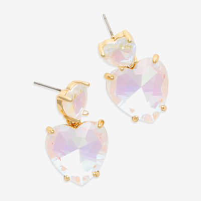 Bijoux Bar Gold Tone Womens Pink Glass Heart Drop Earrings