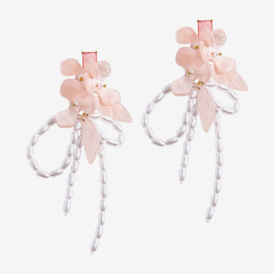 Bijoux Bar Gold Tone Womens White Simulated Pearl Flower Drop Earrings