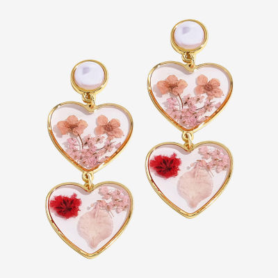 Bijoux Bar Gold Tone Womens White Simulated Pearl Heart Drop Earrings