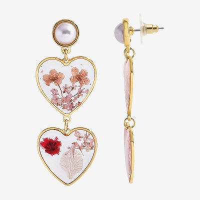 Bijoux Bar Gold Tone Womens White Simulated Pearl Heart Drop Earrings