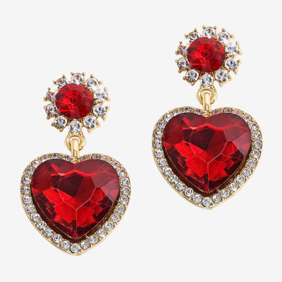Bijoux Bar Gold Tone Womens Red Heart Drop Earrings