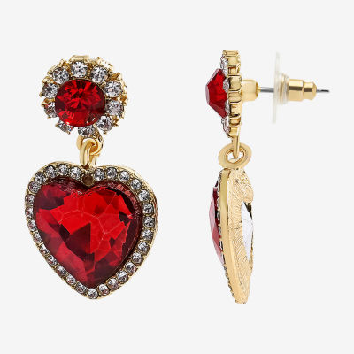 Bijoux Bar Gold Tone Womens Red Heart Drop Earrings