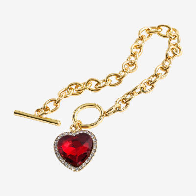 Bijoux Bar Gold Tone Womens 7.5 Inch Link Heart Chain Bracelet