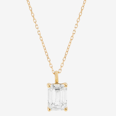  ( H-I/Si1-Si2 ) 2 CT.  Lab-Grown Diamond 14K Gold Emerald 18 Inch Pendant Necklace