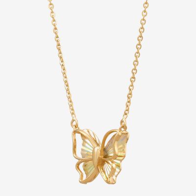 Womens 10K Gold Butterfly 18 Inch Pendant Necklace