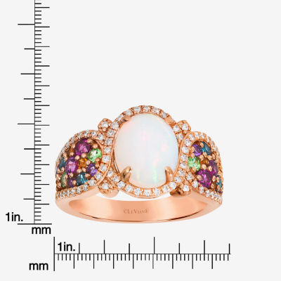 Levian Corp Le Vian Womens Genuine White Opal 14K Rose Gold Oval Halo Side Stone Cocktail Ring