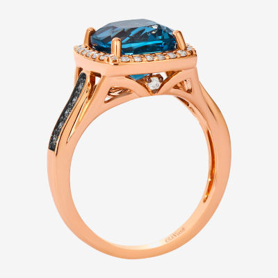 Levian Corp Le Vian Womens Genuine Blue Topaz 14K Rose Gold Halo Side Stone Cocktail Ring