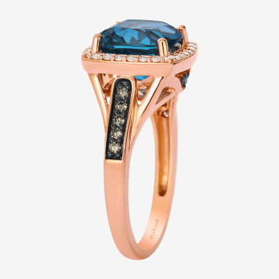 Levian Corp Le Vian Womens Genuine Blue Topaz 14K Rose Gold Halo Side Stone Cocktail Ring