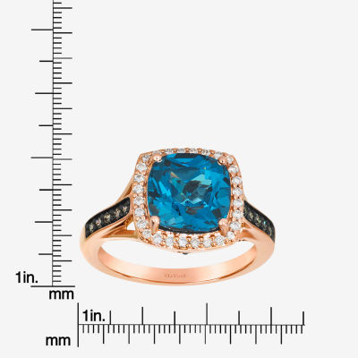 Levian Corp Le Vian Womens Genuine Blue Topaz 14K Rose Gold Halo Side Stone Cocktail Ring