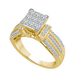 Womens 1 CT. T.W. Genuine White Diamond 10K Gold Side Stone Engagement Ring