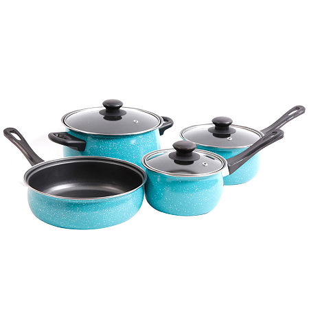 Casselman 7 Pc - Turquoise - Enamel Look - Bakelite Snow Handle - Carbon Steel Cookware Set, One Size, Blue