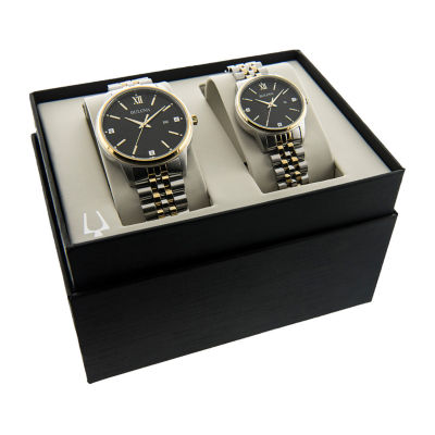 Bulova Mens And Unisex Adult Two Tone Stainless Steel 2-pc. Watch Boxed Set 98x125