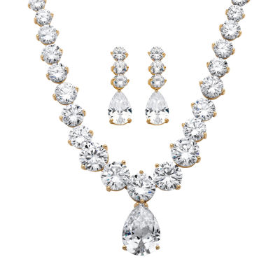 DiamonArt® Womens 2pc. White Cubic Zirconia 14K Gold Over Brass