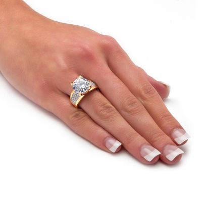 Womens Cubic Zirconia 14K Gold Over Brass Engagement Ring