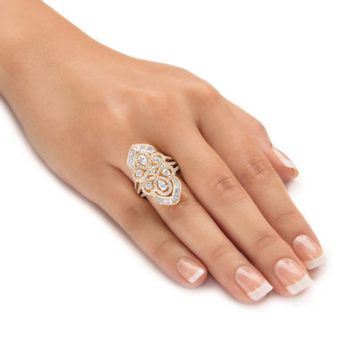 DiamonArt® Womens 1/ CT. T.W. White Cubic Zirconia 14K Gold Over Silver Cocktail Ring