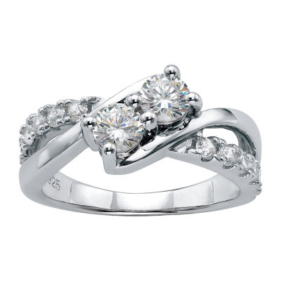 DiamonArt® Womens 1 1/5 CT. T.W. White Cubic Zirconia Platinum Over Silver Promise Ring