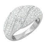 Womens White Crystal Sterling Silver Cocktail Ring