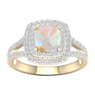 Womens Lab Created Opal 10K Gold Over Silver Halo Cocktail Ring