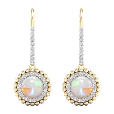 Lab Created Opal 10K Gold Over Silver Drop Earrings