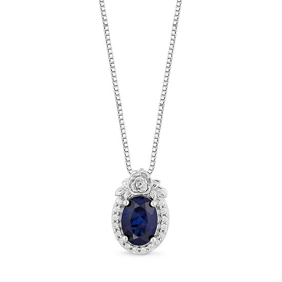 Enchanted Disney Fine Jewelry Womens 1/10 CT. T.W. Lab Created Blue Sapphire Sterling Silver Cinderella Pendant Necklace