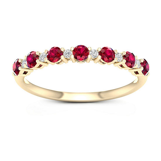 Womens Genuine Red Ruby 10K Gold Stackable Ring