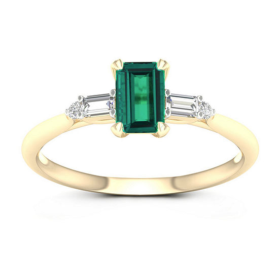 Womens Genuine Green Emerald 10K Gold Promise Ring