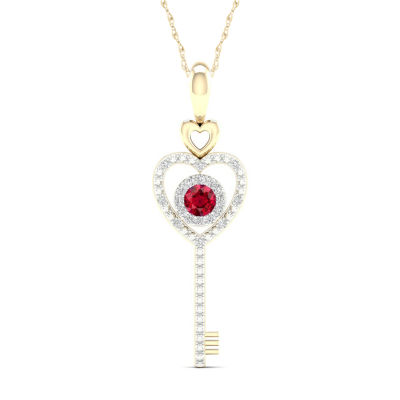 Womens Genuine Red Ruby 10K Gold Heart Keys Pendant Necklace JCPenney