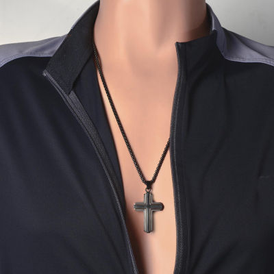 Mens Stainless Steel Cross Pendant Necklace