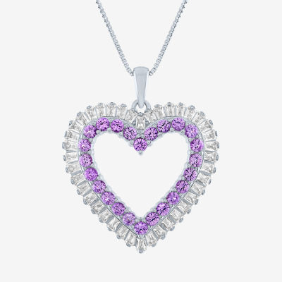 Womens Lab Created Purple Amethyst Sterling Silver Heart Pendant Necklace