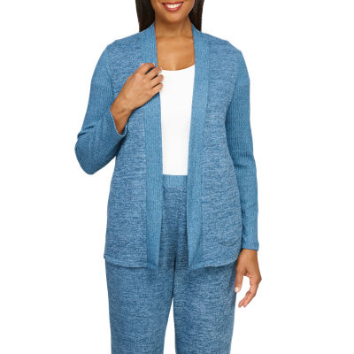 Alfred Dunner Simply Cozy Womens Long Sleeve Open Front Cardigan