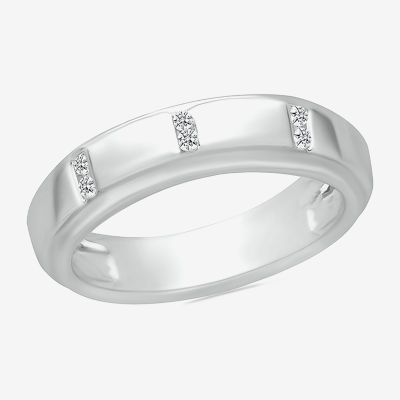 Mens 5MM 1/6 CT. T.W. Natural White Diamond 10K White Gold Wedding Band