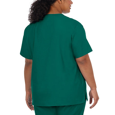 Fundamentals By White Swan 14700 2-Pocket Womens Plus V Neck Short Sleeve Scrub Top, 4x-large, Green