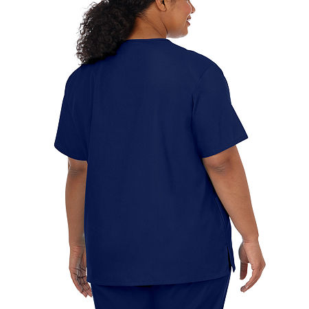 Fundamentals By White Swan 14700 2-Pocket Womens Plus V Neck Short Sleeve Scrub Top, 4x-large, Blue