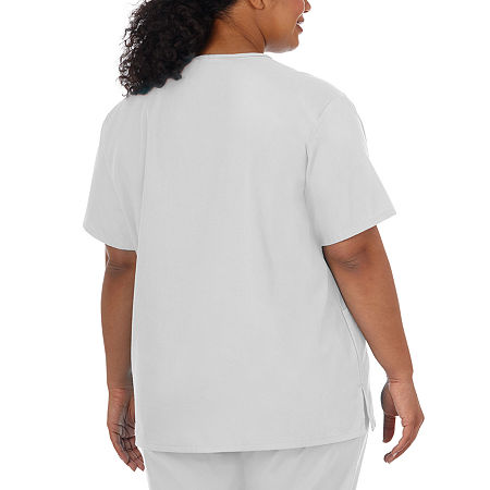 Fundamentals By White Swan 14700 2-Pocket Womens Plus V Neck Short Sleeve Scrub Top, 4x-large, White