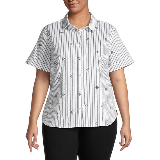 Liz Claiborne Plus Womens Short Sleeve Regular Fit Button-Down Shirt