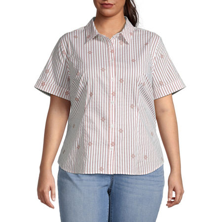  Liz Claiborne Plus Womens Short Sleeve Regular Fit Button-Down Shirt