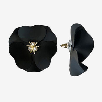 Bijoux Bar Simulated Pearl 4 1/2 inch Flower Stud Earrings | Black | One Size | Earrings Stud Earrings | Holiday Gifts