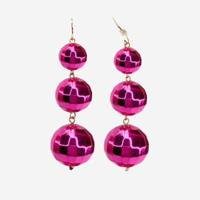 Bijoux Bar Pink Disco Ball Drop Earrings