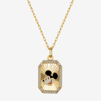 Disney Classics 100 Celebration Cubic Zirconia Pure Silver Over Brass 16 Inch Cable Rectangular Mickey Mouse Pendant Necklace