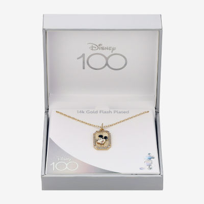 Disney Classics 100 Celebration Cubic Zirconia Pure Silver Over Brass 16 Inch Cable Rectangular Mickey Mouse Pendant Necklace