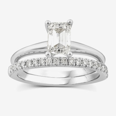 (H / Si2) Womens 1 1/4 CT. T.W. Lab Grown White Diamond 10K Gold Solitaire Bridal Set