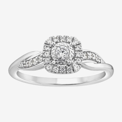 Promise My Love (I / I1) Womens 1/4 CT. T.W. Lab Grown White Diamond Sterling Silver Cushion Delicate Halo Promise Ring